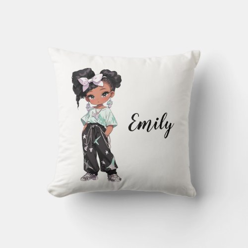 Black Chibi Girl Throw Pillow