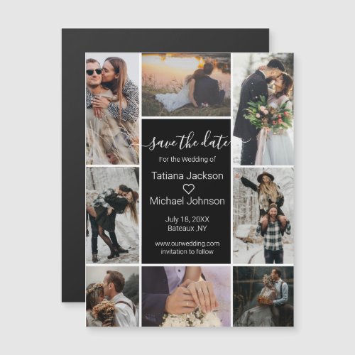 black chic 8 photos collage save the date magnet