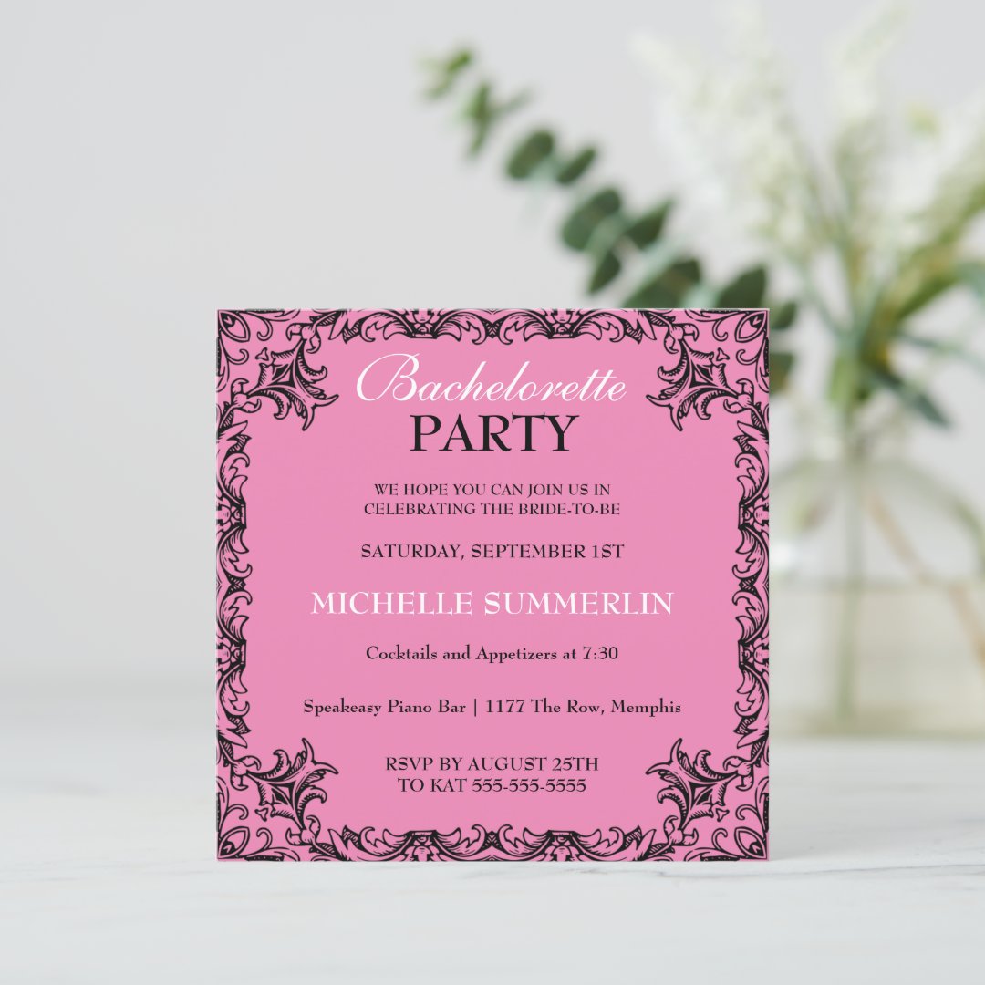 Black Chic Border Bachelorette Party Invitation 