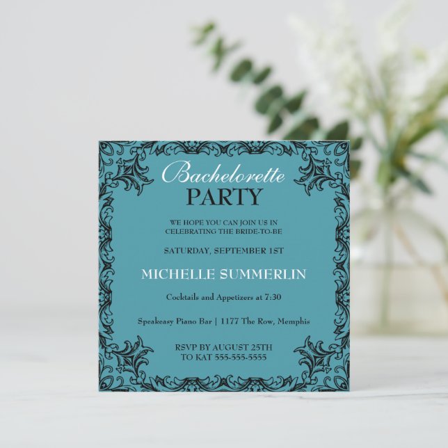 Black Chic Border Bachelorette Party Invitation (Standing Front)