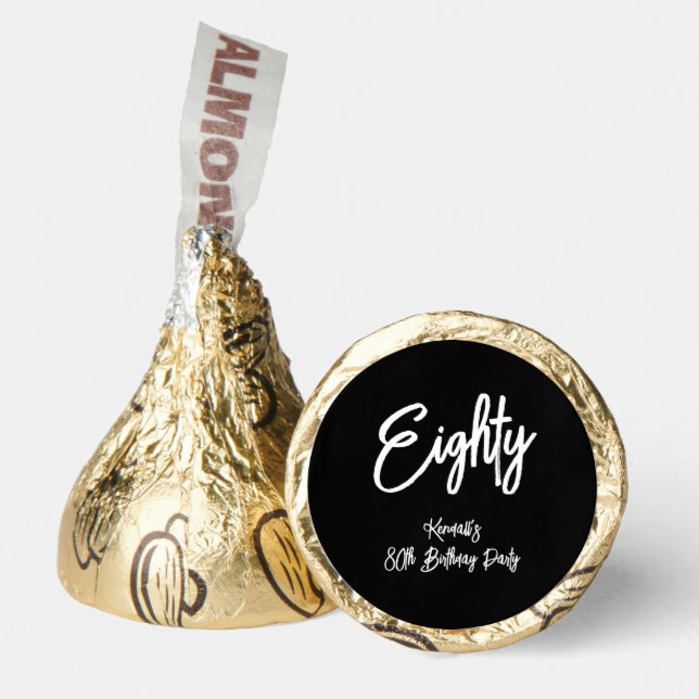Black Chic Brush Lettering 80th Birthday Party Hershey®'s Kisses® (Front)
