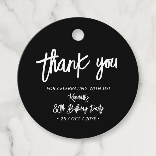 Black Chic Brush Script Birthday Party Thank you Favor Tags