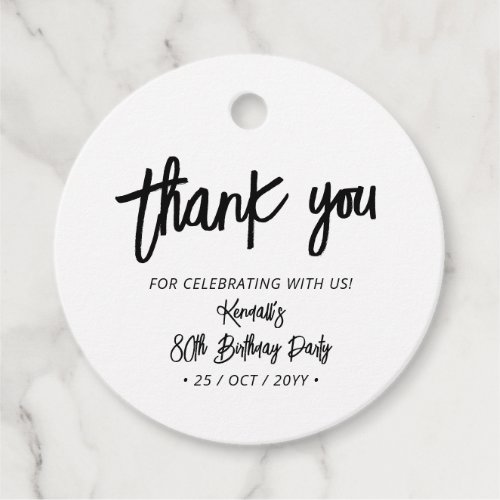 Black Chic Brush Script Birthday Party Thank you Favor Tags