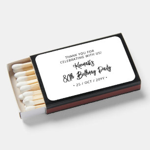 Black Chic Brush Script Birthday Party Thank you Matchboxes