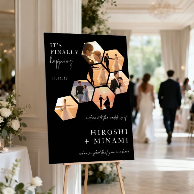 Black Chic Calligraphy Custom Photo Wedding Foam Board (Creator Uploaded)