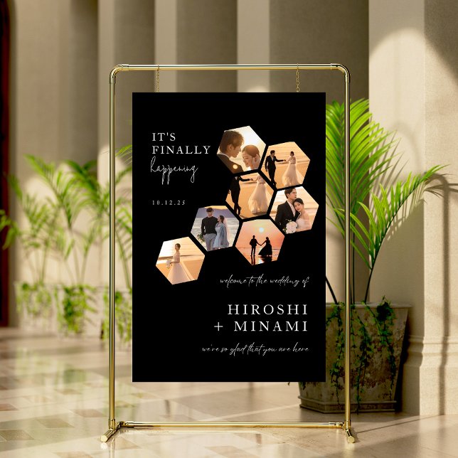 Black Chic Calligraphy Custom Photo Wedding Foam Board (Creator Uploaded)