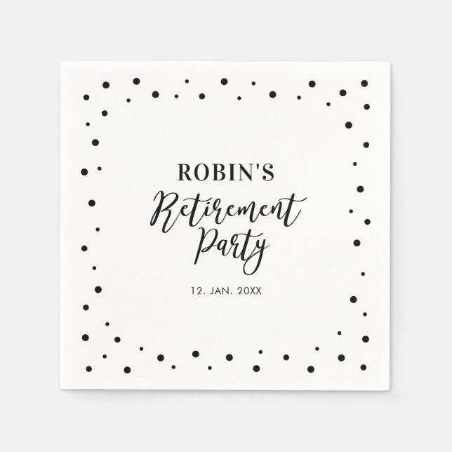 Black Chic Confetti Modern Retirement Party Napkins (Front)