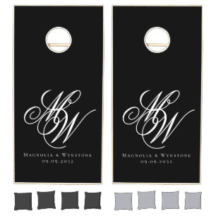Black Chic Couple Monogram Newlyweds Cornhole Set