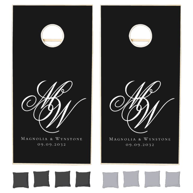 Black Chic Couple Monogram Newlyweds  Cornhole Set (Set)