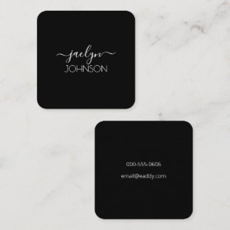 Black Chic Elegant White Script Personalized Name Square Business Card