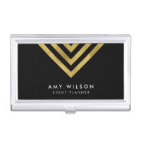 Black Chic Faux Gold Geometric Case For Business Cards