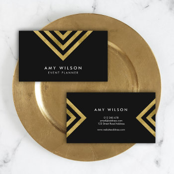 Black Chic Faux Gold Geometric Event Planner Business Card by RosewoodandCitrus at Zazzle