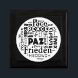 Black chic Gift box multilingual peace words.<br><div class="desc">Black chic Gift box multilingual peace words. This is a multiple language peace design I recently updated from an original I created some 25 years ago. It became famous on button badges and postcards as well as shirts. The original was created in Letraset - if anyone remembers that!? Now available...</div>