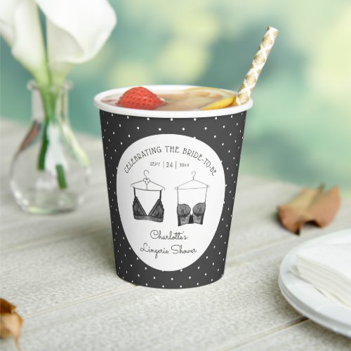 Black Chic Lace Watercolor Lingerie Bridal Shower  Paper Cups