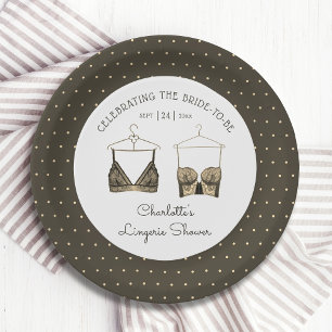 Black Chic Lace Watercolor Lingerie Bridal Shower Paper Plates