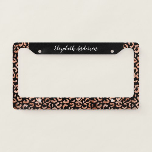 Black Chic Leopard Animal Print Label License Plate Frame