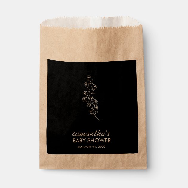 Black Chic Line Art Flower Favor Bag