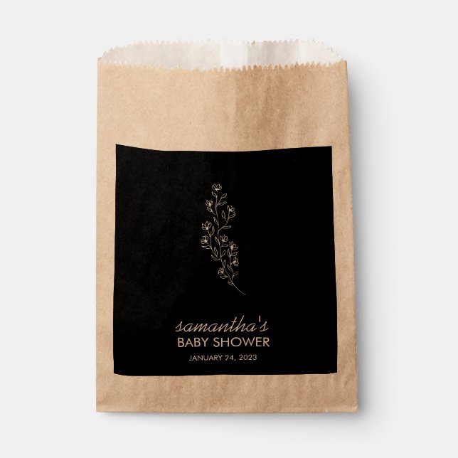 Black Chic Line Art Flower Favor Bag (Front)