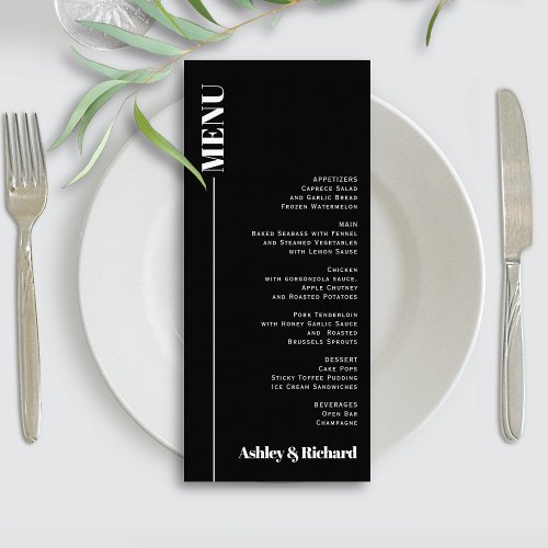 Black chic minimalist typography wedding menu card