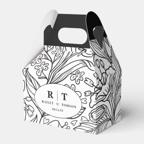 Black Chic Modern Floral Classic Welcome Bags Favor Boxes