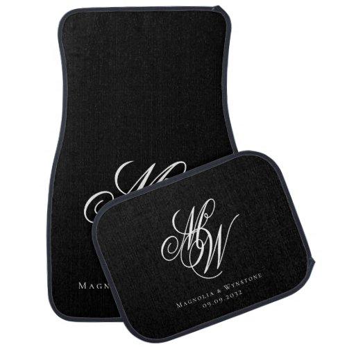 Black Chic Monogram Newlyweds Car Floor Mat