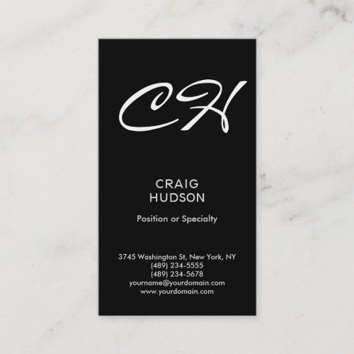 Black Chic Monogram Professional Business Card