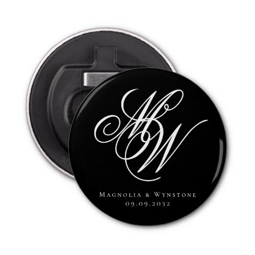 Black Chic Monogram Wedding Bottle Opener