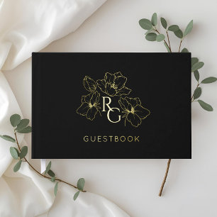 Black   Chic Monogram Wedding Guest Book
