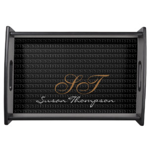 black chic personalize name & initials serving tray