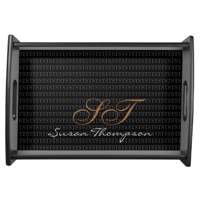 black chic personalize name & initials serving tray (Front)