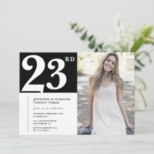 Black Chic Photo 23rd birthday Invitations