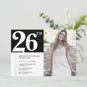 Black Chic Photo 26th birthday Invitations