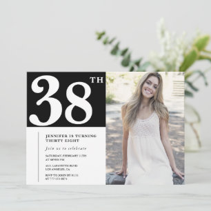 Black Chic Photo 38th birthday Invitations