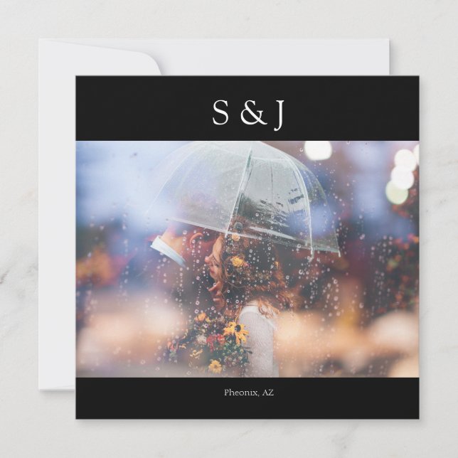 Black Chic Photo Elegant Modern Square Minimalist Invitation (Front)