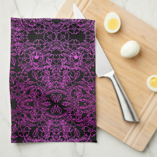 Black chic pink Gradient botanical vintage floral Kitchen Towel