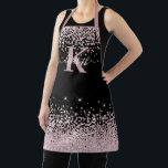 Black Chic Rose Gold Diamond Glitter Monogrammed  Apron<br><div class="desc">Elegant, Sparkle Luxury, Glam, Girly faux rose gold glitter diamond confetti custom personalized monogramme apron on black. Features a faux blush pink rose gold glitter and white diamonds confetti. Beautiful name template in hand lettering calligraphy font script with swashes. Add your name and monogram initial. Please note: this design is...</div>