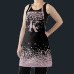 Black Chic Rose Gold Diamond Glitter Monogrammed  Apron<br><div class="desc">Elegant, Sparkle Luxury, Glam, Girly faux rose gold glitter diamond confetti custom personalized monogramme apron on black. Features a faux blush pink rose gold glitter and white diamonds confetti. Beautiful name template in hand lettering calligraphy font script with swashes. Add your name and monogram initial. Please note: this design is...</div>
