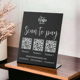 Black chic scan to pay small business QR code Pedestal Sign