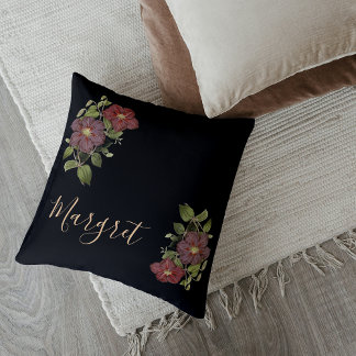 Black Chic Stylish Floral Elegance Throw Pillow