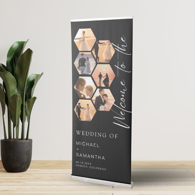 Black Chic Wedding Custom Hexagon Photo Retractable Banner (Creator Uploaded)