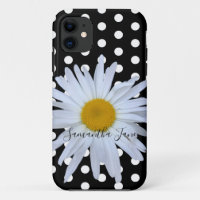 Black Chic White Polka Dots Fun Daisy Custom