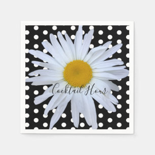 Black Chic White Polka Dots Fun Daisy Custom Napkins