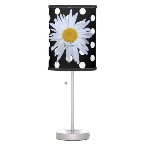 Black Chic White Polka Dots Fun Daisy Custom Table Lamp