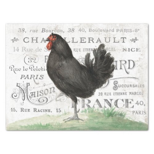 Black Chicken Hen French City Name Paris Decoupage Tissue Paper