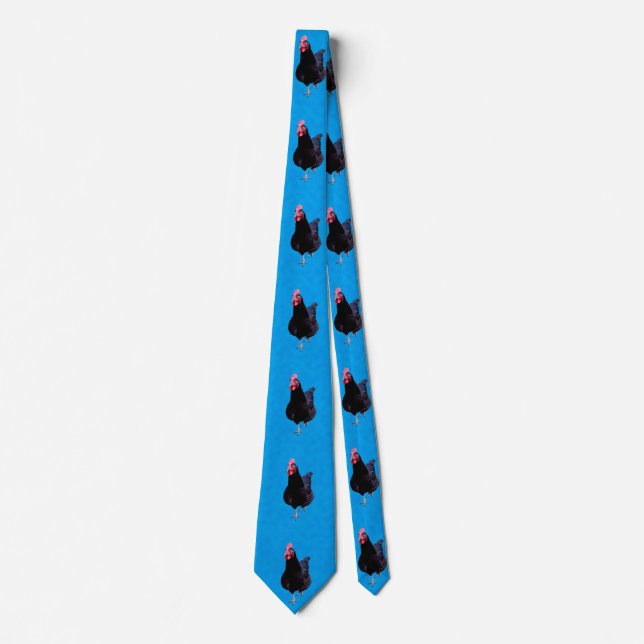 Black Chicken On Sponged Blue Background, Neck Tie (Front)