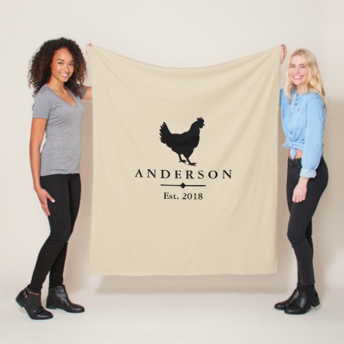 Black Chicken Silhouette  Taupe  Personalized Fleece Blanket