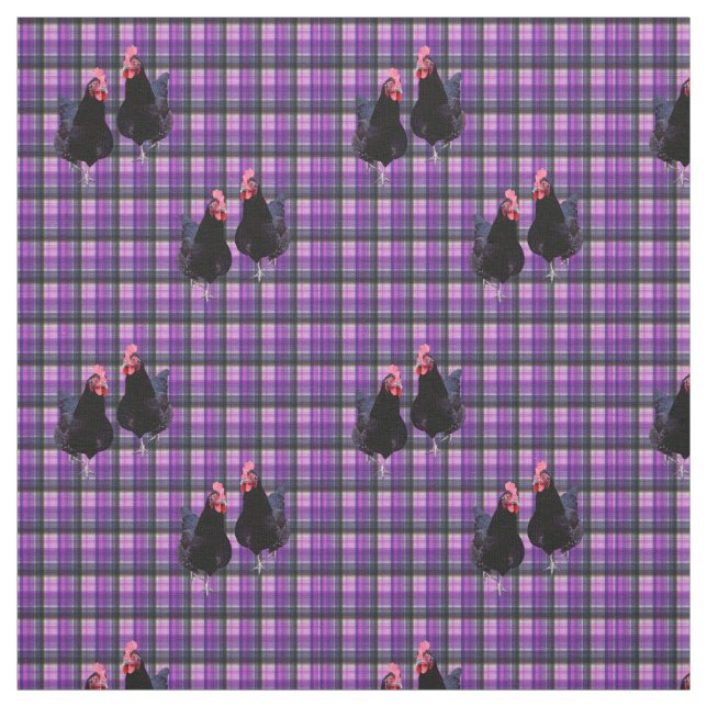 Black Chickens On Purple Tartan, Fabric (Swatch)