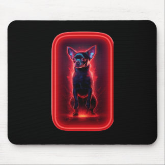 Black Chihuahua Dances Amidst Neon Red Light Mouse Pad