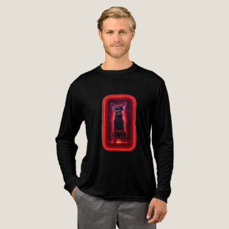 Black Chihuahua Dances Amidst Neon Red Light Tri-Blend Shirt