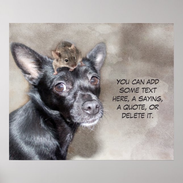Black Chihuahua Dog and Mouse Custom Text Poster (Front)